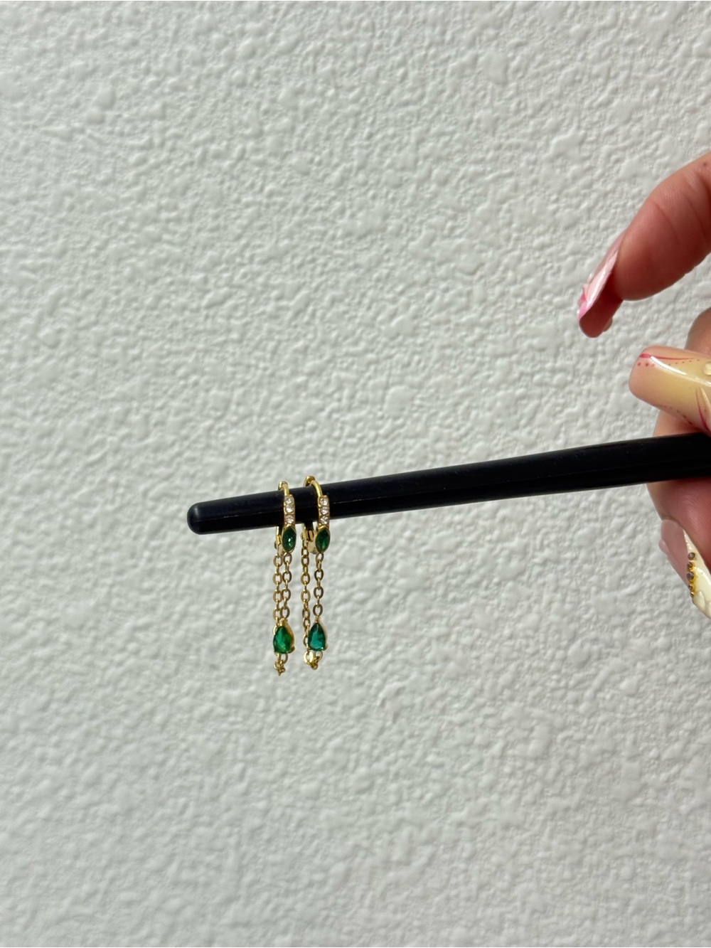 Gold Plated Drop Earrings with Emerald Green Stones